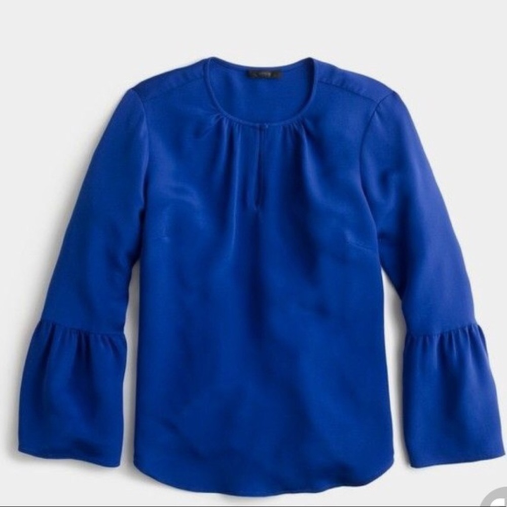 J. Crew cobalt ruffle sleeve silk Top 8